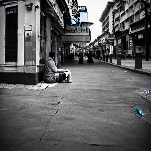 Image similar to A photography of loneliness on the city street