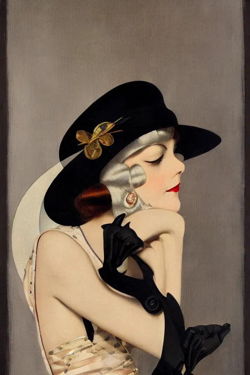 Image similar to a oil painting depicting a Jazz Age high society figure, 1920s style, smooth, highly detailed, high contrast, Coles Phillips, Dean Cornwell, JC Leyendecker, 8K