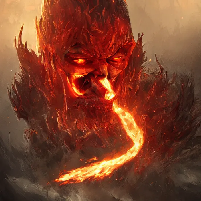 Image similar to the heating naraka, a hell where hell guards impale beings on a fiery spear until flames issue from their noses and mouths, extraordinary, trending on cgsociety