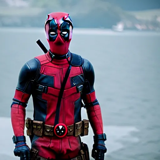 Prompt: deadpool in the lighthouse ( 2 0 1 9 ), movie, photography, creepy,