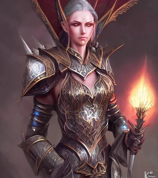 Prompt: unknown the elder scrolls vi charismatic regal high elf female battle - mage portrait, clothed in elaborate elven - plated battle armour atmospheric lighting painted intricate volumetric lighting, beautiful, sharp focus, ultra detailed by krenz cushart and wenjun lin