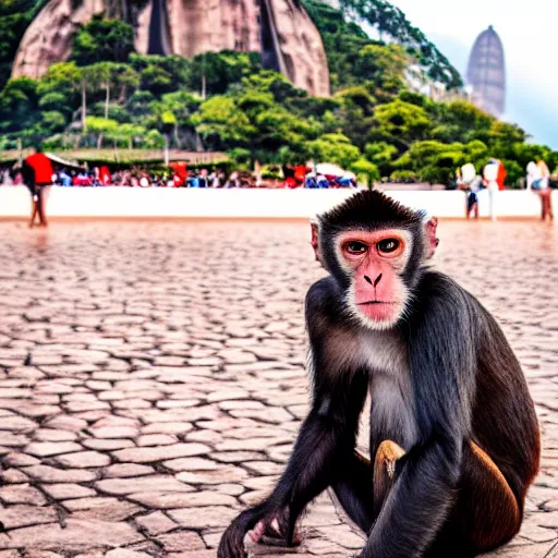 Image similar to high quality portrait of a monkey in front of Christ The Redeemer, studio photograph, photograph, realistic photo, 8k photo, 4k photo, stock photo, high resolution, cinematic shot, high detail