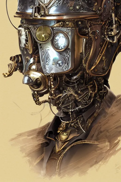 Image similar to steampunk helmet fantasy art mask robot ninja stylized digital illustration sharp focus, elegant intricate digital painting artstation concept art global illumination ray tracing advanced technology chaykin howard and campionpascale and cooke darwyn and davis jack