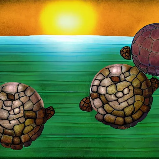 Prompt: earth globe on top of stack of turtles, turtles all the way down, digital art