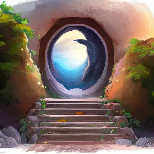 Image similar to wall with portal to riyadh city, digital painting, concept art, smooth, sharp focus, illustration by studio ghibli