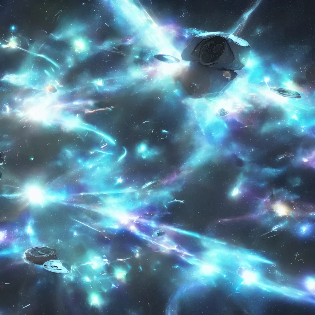 Image similar to galactic space fleet flying into a warp portal, 8 k resolution