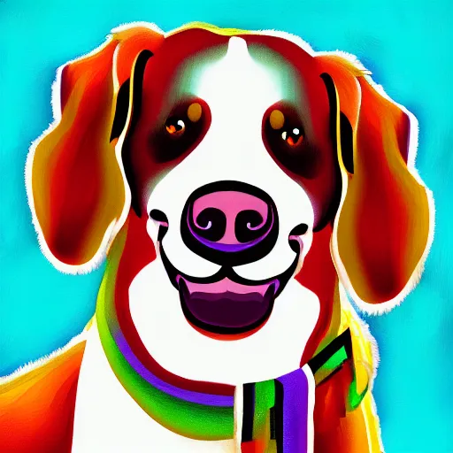 Image similar to a happy dog named sparkling, colorful digital painting