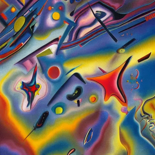 Image similar to a hd surrealism painting of 3d starry galactic abstraction landscapes by dali and kandinsky, ultra detailed, 4k, oil on canvas