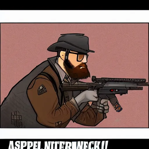 Prompt: nerdy neckbeard sniper, illustrated, detailed