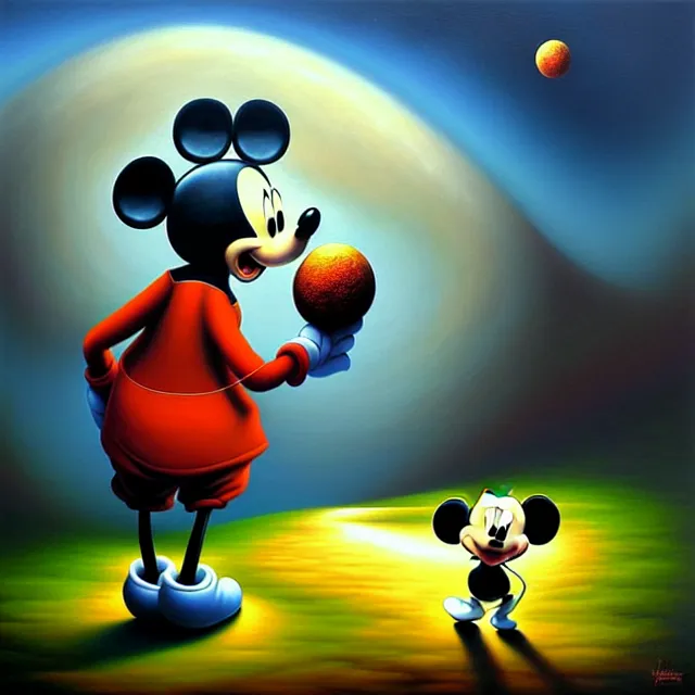 Image similar to gediminas pranckevicius an oil on canvas portrait painting of mickey mouse, surrealism, surrealist, cosmic horror, rob gonsalves, high detail