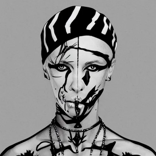 Image similar to blank and white zeff style art, die antwoord