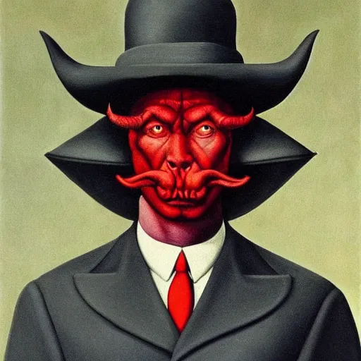 Image similar to satan, by Raphael Hopper, and Rene Magritte. Extremely Highly detailed, Occult, funny, humorous, ((funny)), humor, magical, trending on artstationHQ