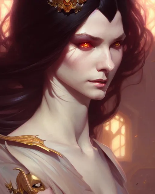 Prompt: Portrait of evil girl facing straight, face, dark fantasy, intricate, elegant, highly detailed, digital painting, artstation, concept art, smooth, sharp focus, illustration, art by artgerm and greg rutkowski and alphonse mucha