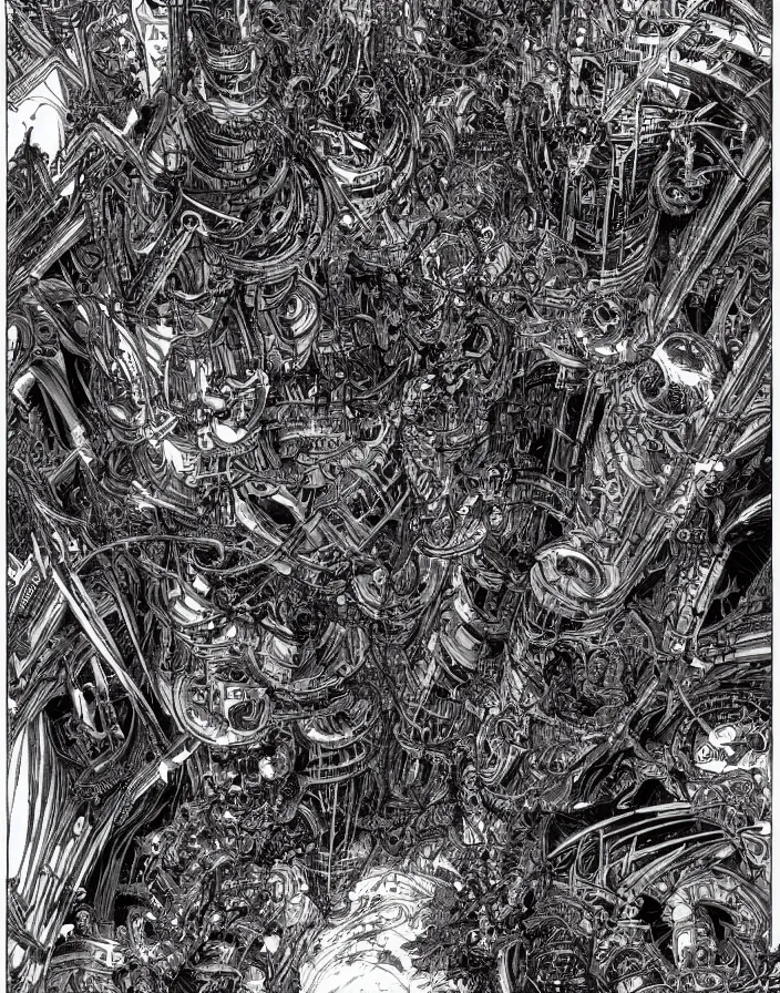 Image similar to hyper detailed industraial & utility by philippe druillet