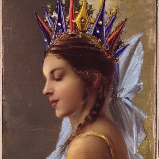 Prompt: maiden crowned with a garland of bright radiance