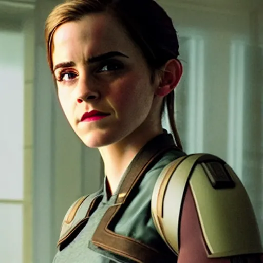 Image similar to A still of Emma Watson as captain America movie