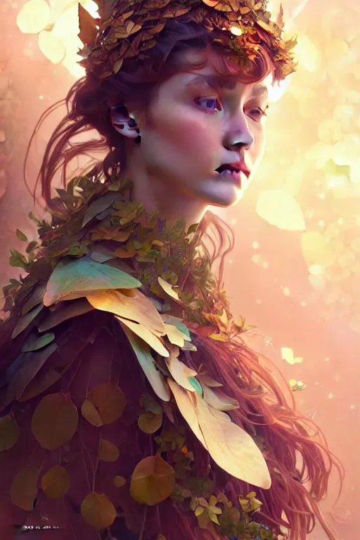 Prompt: beautiful ancient girl in makeshift leaf armor, deep space, another world, highly detailed, digital painting, artstation, sharp focus, illustration, art by tan zi and ayanamikodon and alphonse mucha and wlop
