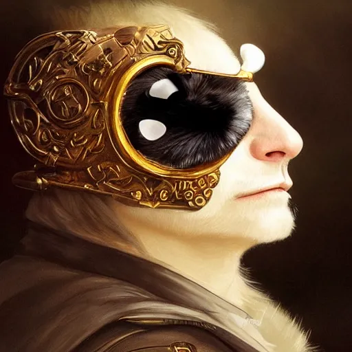 Image similar to portrait, male humanoid cat, eye patch on one eye, black fur, pirate, doctor, pirate clothes, d & d, fantasy, intricate, elegant, highly detailed, digital painting, artstation, concept art, matte, sharp focus, illustration, art by artgerm and greg rutkowski and alphonse mucha