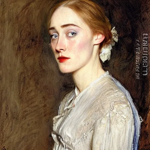 Image similar to a true-to-life portrait of Saoirse Ronan painted by John Everett Millais