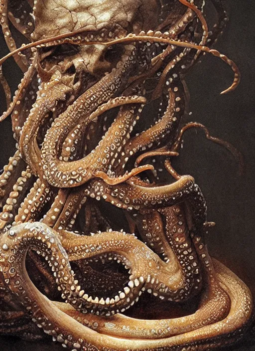 Image similar to magic octopus with translucent skin, visible muscles and veins and arteries and bones and spines and nerves, beautiful detailed intricate insanely detailed octane render, 8k artistic photography, photorealistic, chiaroscuro, by David Cronenberg, Raphael, Caravaggio