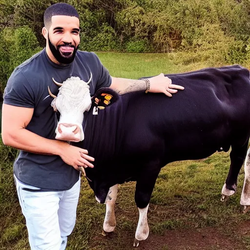 Image similar to a photo of drake with a cow