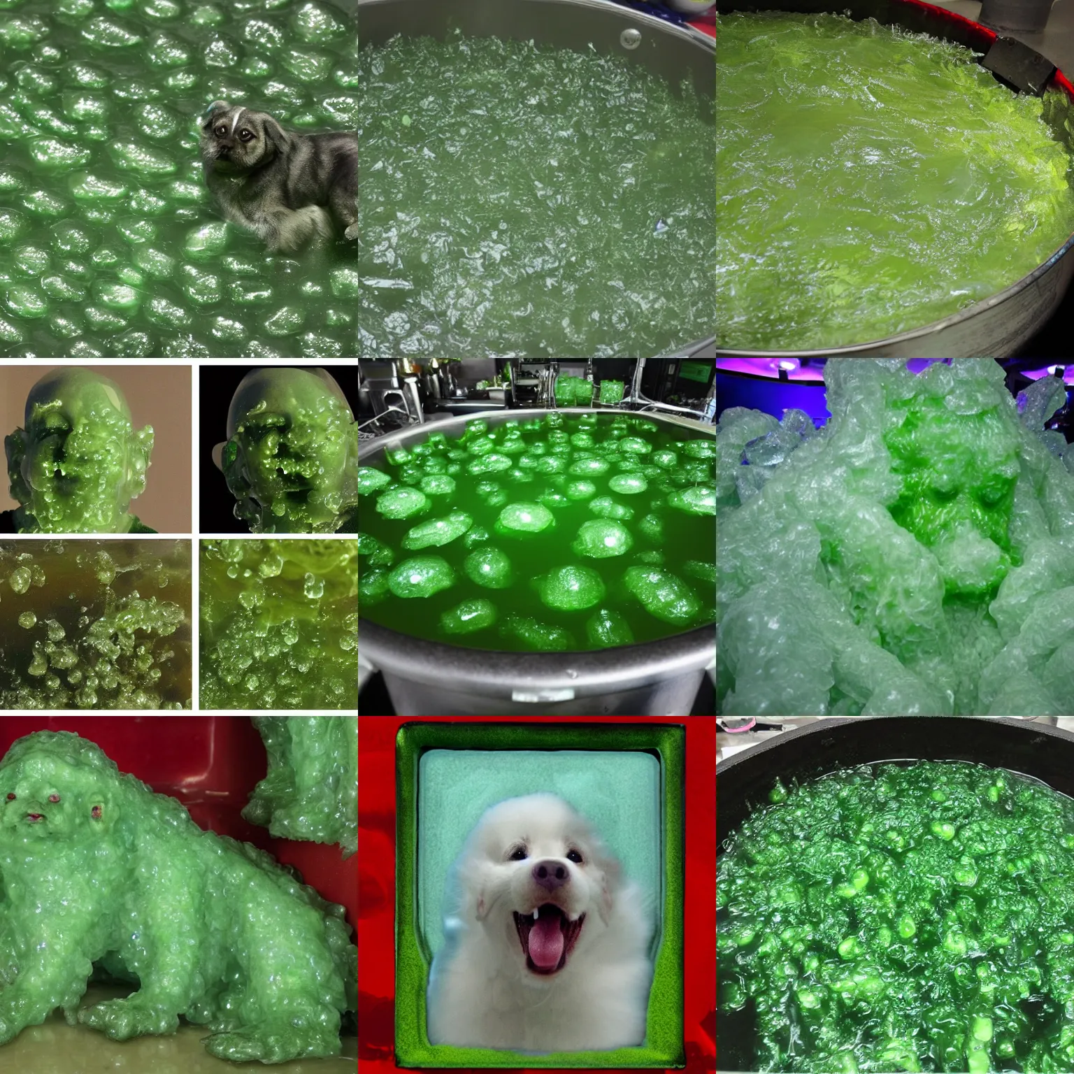 Prompt: shibble dibbles fluctuating in a gelatinous green mass