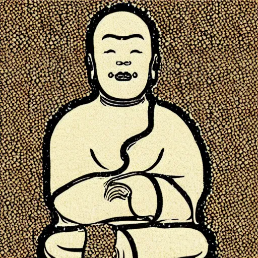 Image similar to hotei budai sketch by egon schiele glitter glitch datamosh minimalism