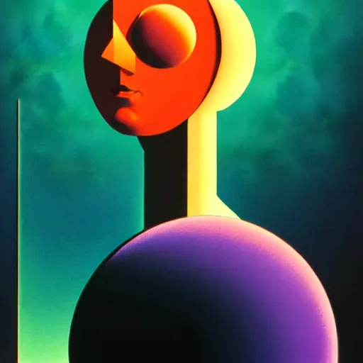 Image similar to limitless eternal uncreated void, an asymmetrical colorful ombre. high key, anaglyph lighting, detailed character design, melancholic complex flat geometric minimalism by oskar schlemmer, moebius, nagel, john berkey, oil on canvas, portrait facial head, featured on artstation, hd wallpaper, anime art nouveau cosmic display