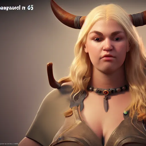 Image similar to a handsome corpulent viking girl with blond hair, clash royal style characters, unreal engine 5, octane render, detailed, cinematografic, cinema 4 d