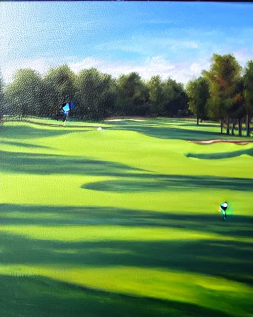 Image similar to oil painting of golf course, oil painting,