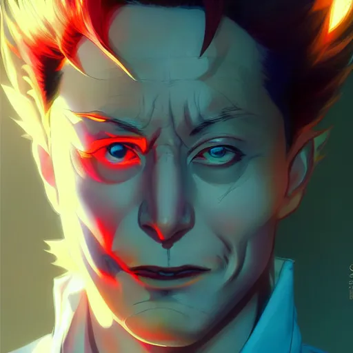 Prompt: anime portrait of evil elon musk on drugs as an anime antagonist by Stanley Artgerm Lau, WLOP, Rossdraws, James Jean, Andrei Riabovitchev, Marc Simonetti, and Sakimichan, trending on artstation