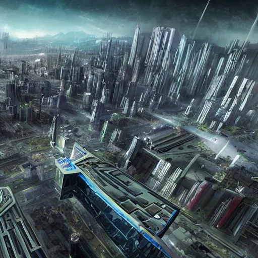 Image similar to a futuristic city from the year 5 0 7 0