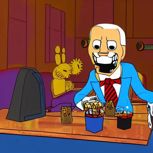 Image similar to joe biden having a bad time in freddy fazbear's pizzeria, five nights at freddys