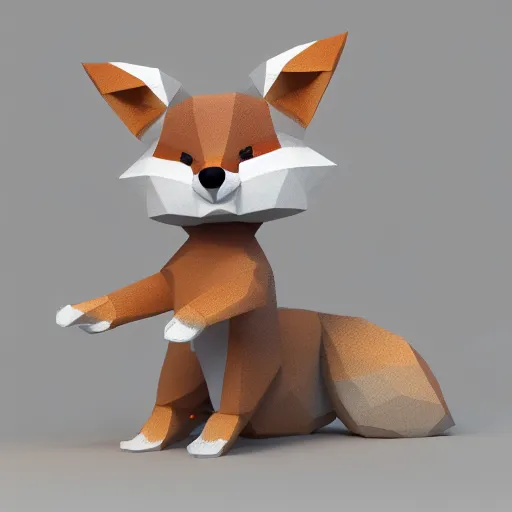 Image similar to Low Poly 3D render of a plush fox, digital art, trending on artstation