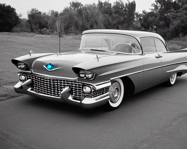 Image similar to a single 1 9 5 8 cadillac miller - meteor, lomography lady grey