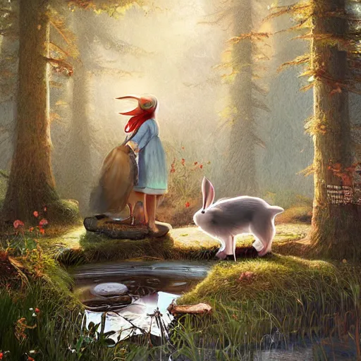 Image similar to brother grimms fairytale lakehouse rabbit digital art, irina french, heraldo ortega, mandy jurgens 8 k 1 5 0 mpx