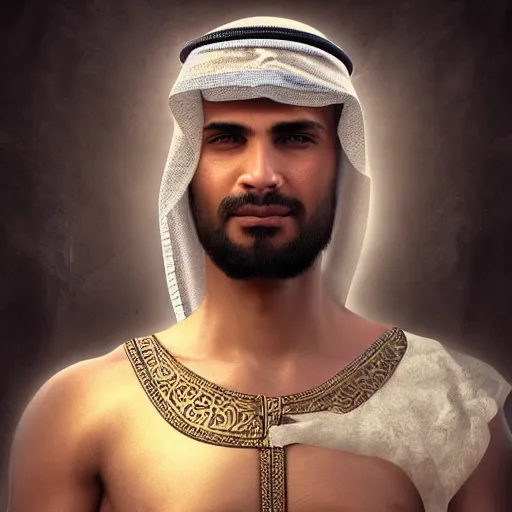 Image similar to Arab man, high resolution fantasy concept art, realistic, intricate details, soft lighting