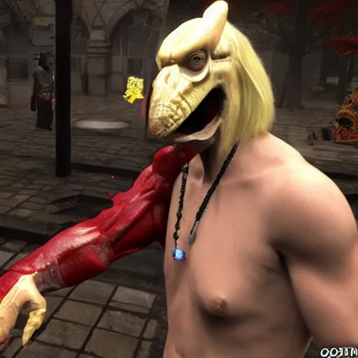 Image similar to jimmy savile as mortal kombat goro, unreal engine, realistic,