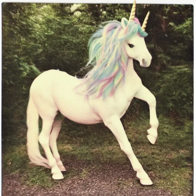 Prompt: mythical unicorn, vintage polaroid