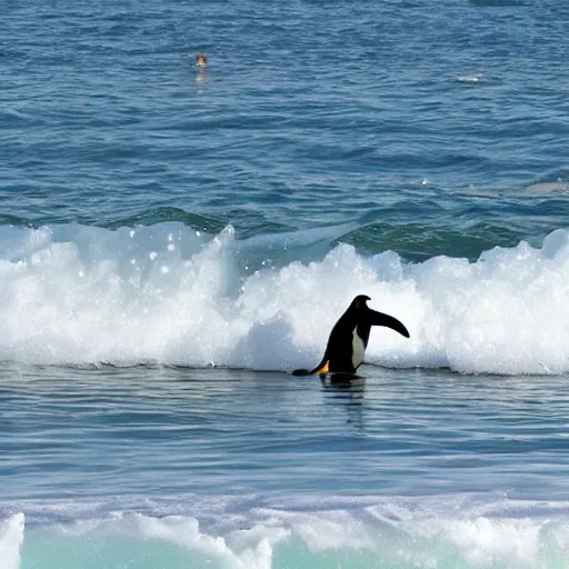 Image similar to Penguin surfing,