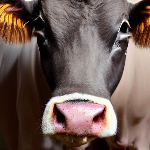 Image similar to 33mm photo of a cow close up studio lightning grey background