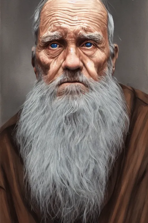 Prompt: a portrait of an old man with a solemn look and deep expression in his eyes, Gouache painting, highly detailed, strong lighting, cinematic, HD, 4K
