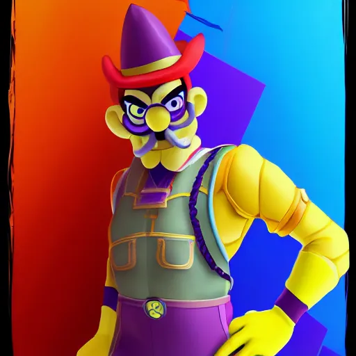 Image similar to highly detailed full body portrait of Waluigi wearing a mankini, digital art, concept art, character art, cinematic lightning, bright colors, intricate, masterpiece, photorealistic, hiperrealistic, sharp focus, high contrast, Artstation HQ, DeviantArt trending, 4k UHD, Unreal Engine 5