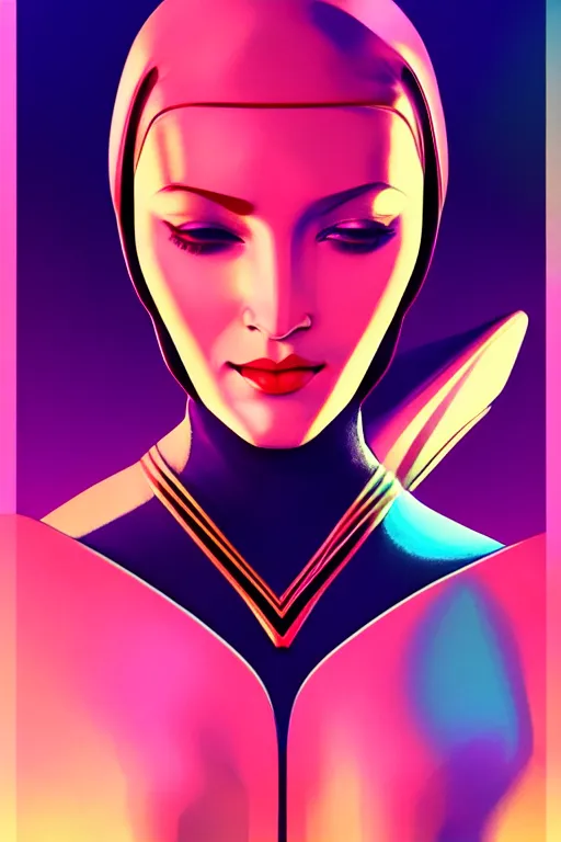 Image similar to 🧕🏽🛸, 8 0 s art deco, artstation, moebius + artgerm, hd,