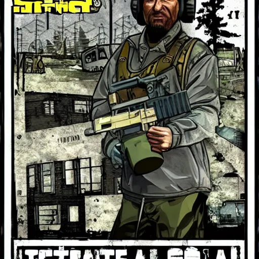 Image similar to S.T.A.L.K.E.R. in the style of GTA 5 cover art