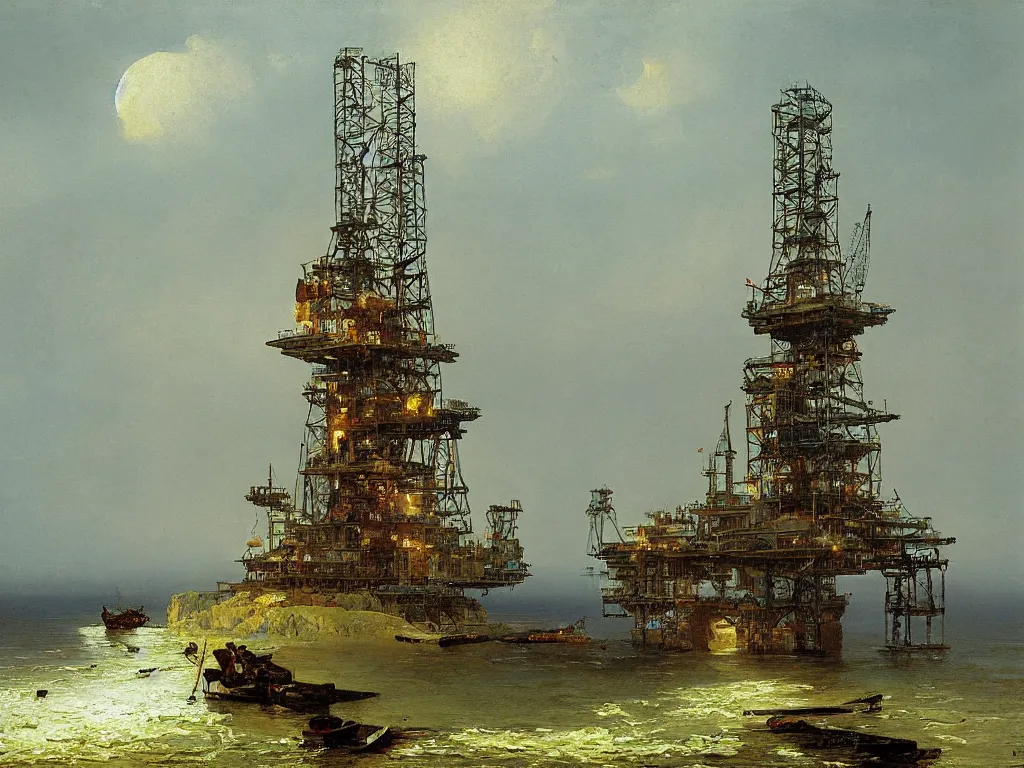 Image similar to an oil platform by carl spitzweg