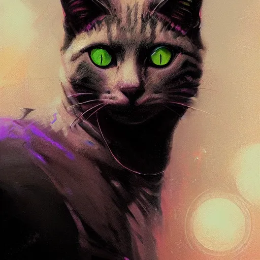 Prompt: detailed portrait of a cat, synthwave, retrowave, cyberpunk, illustration by Jordan Grimmer and Greg Rutkowski, trending on Artstation