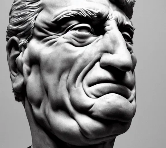 Prompt: a hyper-detailed marble status of Robert DeNiro by Michelangelo; anatomically correct; an extraordinary masterpiece!!!; proud posture; trending on artstation; f/1.4; 90mm
