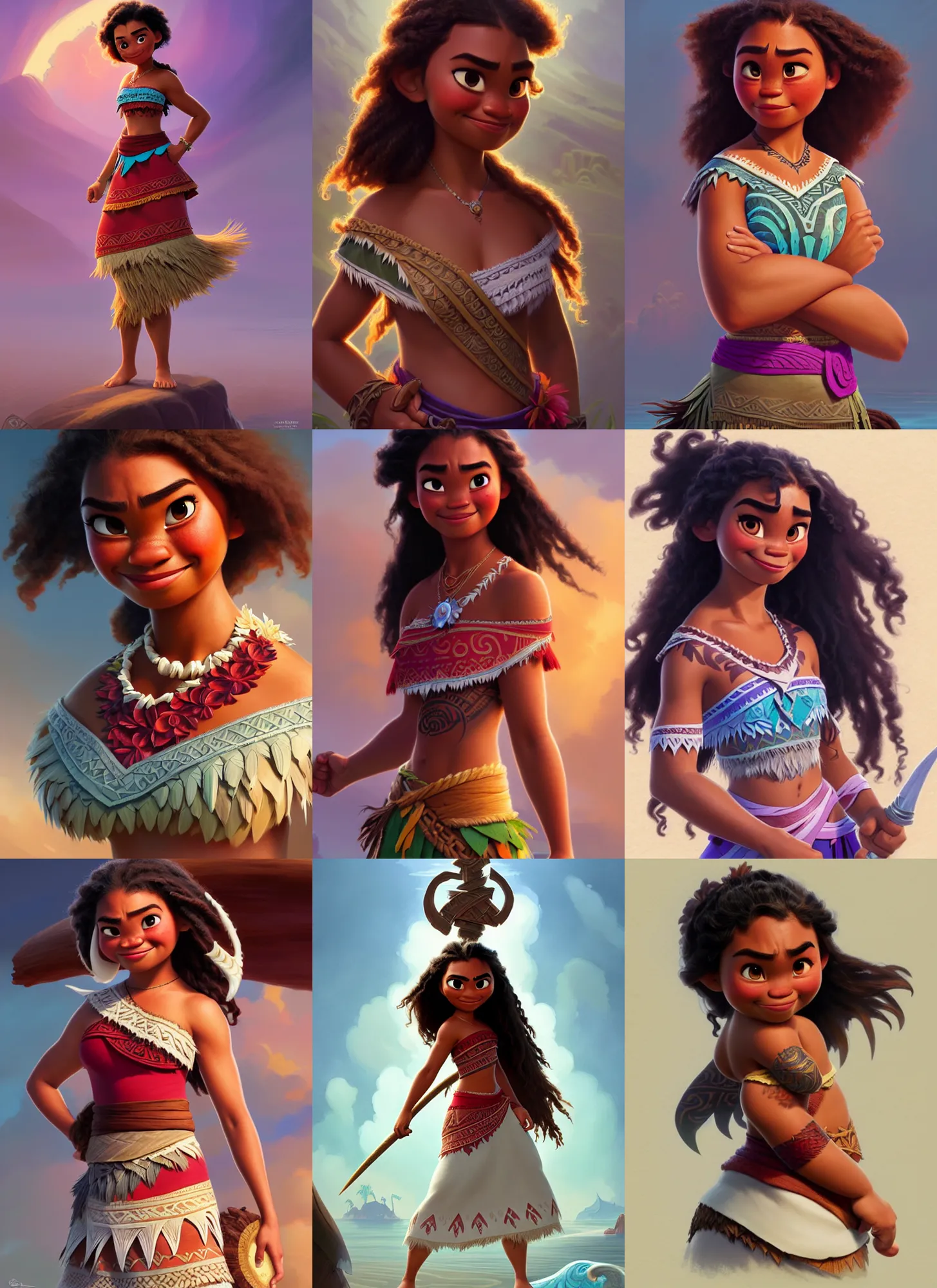 Prompt: characters from moana, d & d, fantasy, intricate, elegant, highly detailed, digital painting, artstation, concept art, matte, sharp focus, illustration, hearthstone, art by artgerm and greg rutkowski and alphonse mucha