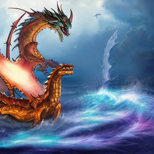 Image similar to magical ship fighting a dragon